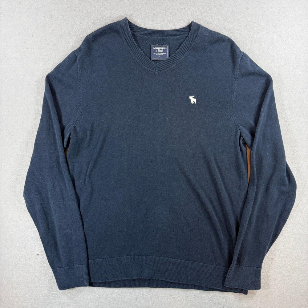 Abercrombie & Fitch Sweater Mens Large Navy V-Neck Pima Cotton Preppy Casual